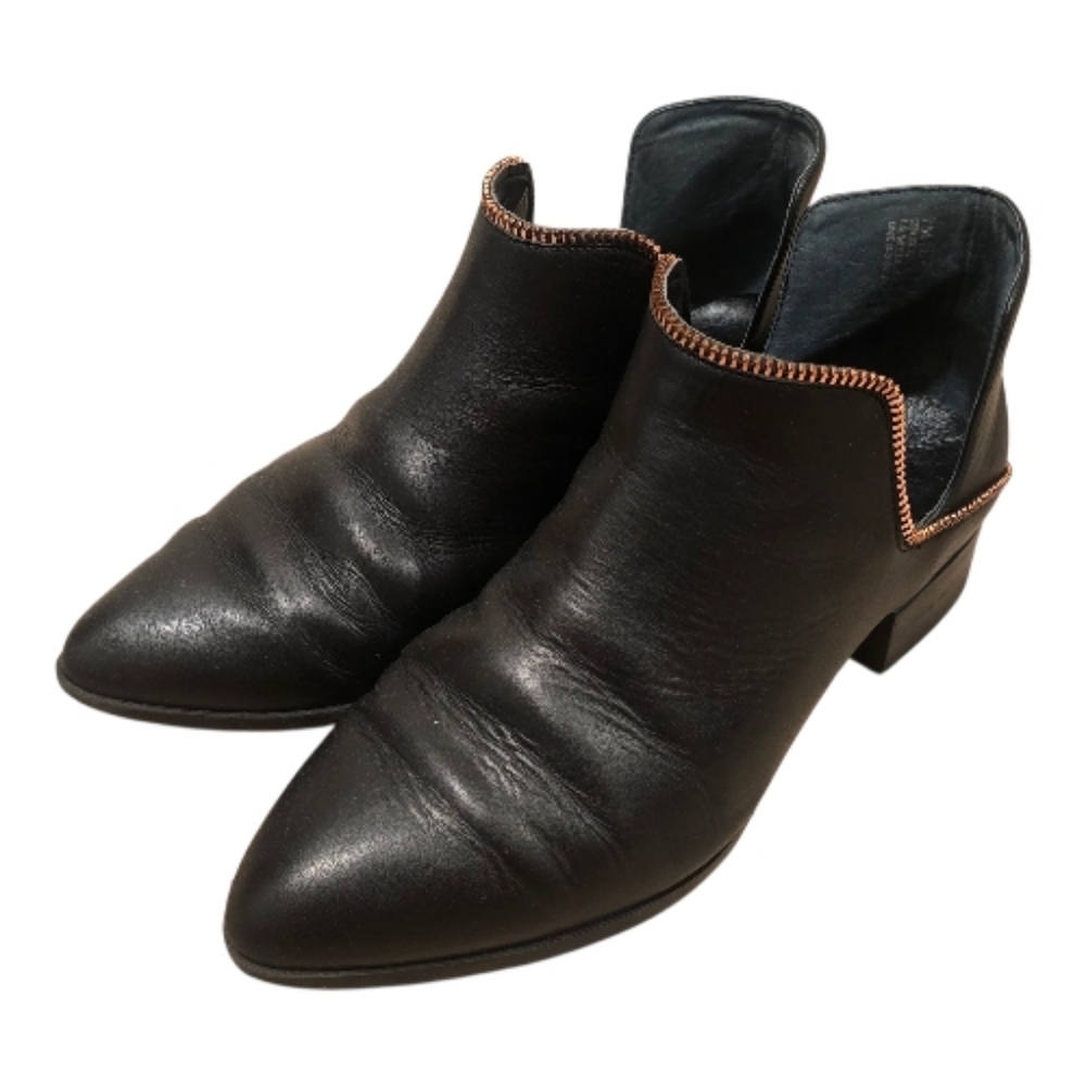 Halogen Women's Size 7M Piper Black Leather Zipper Detail Cutout Ankle Booties